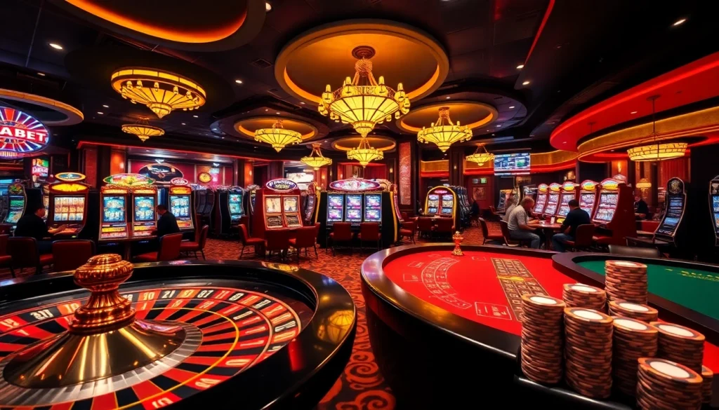 High-energy gambling scene with vibrant Casino elements at https://thabetc.net/, including roulette and poker games.