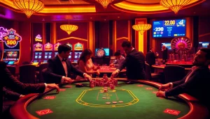 Experience the thrill of online gaming at 33win.com with players at a high-stakes casino table.