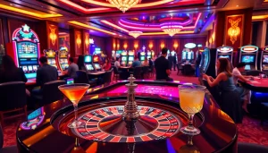 Experience luxury and excitement at https://xn8844.com/ with vibrant casino scenes featuring roulette and slot machines.