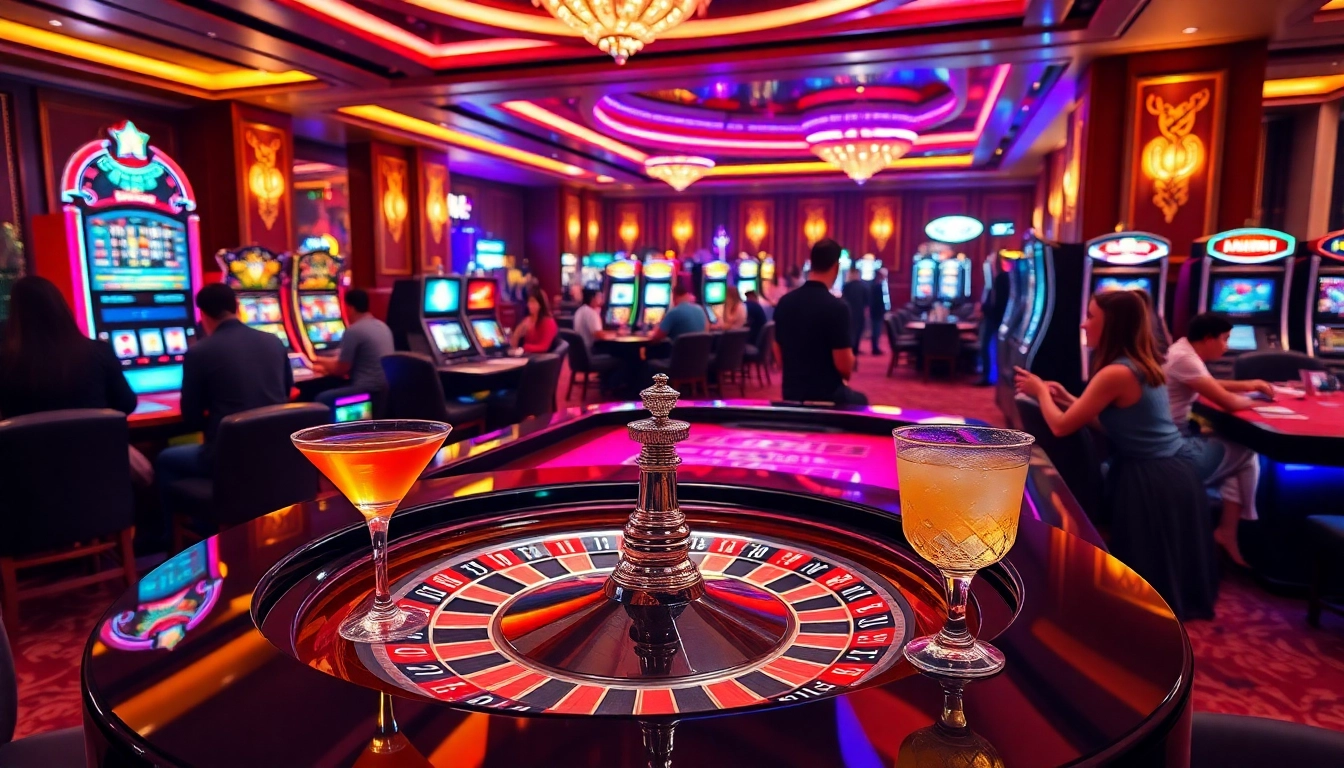 Experience luxury and excitement at https://xn8844.com/ with vibrant casino scenes featuring roulette and slot machines.