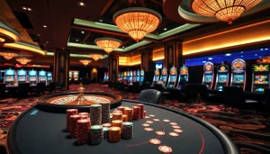 Experience excitement at hi88.photo with players at a poker table in a vibrant casino setting.