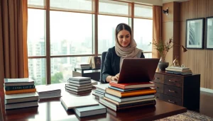 Traducteur arabe certifié travaillant dans un environnement de bureau moderne, illustrant le professionnalisme.