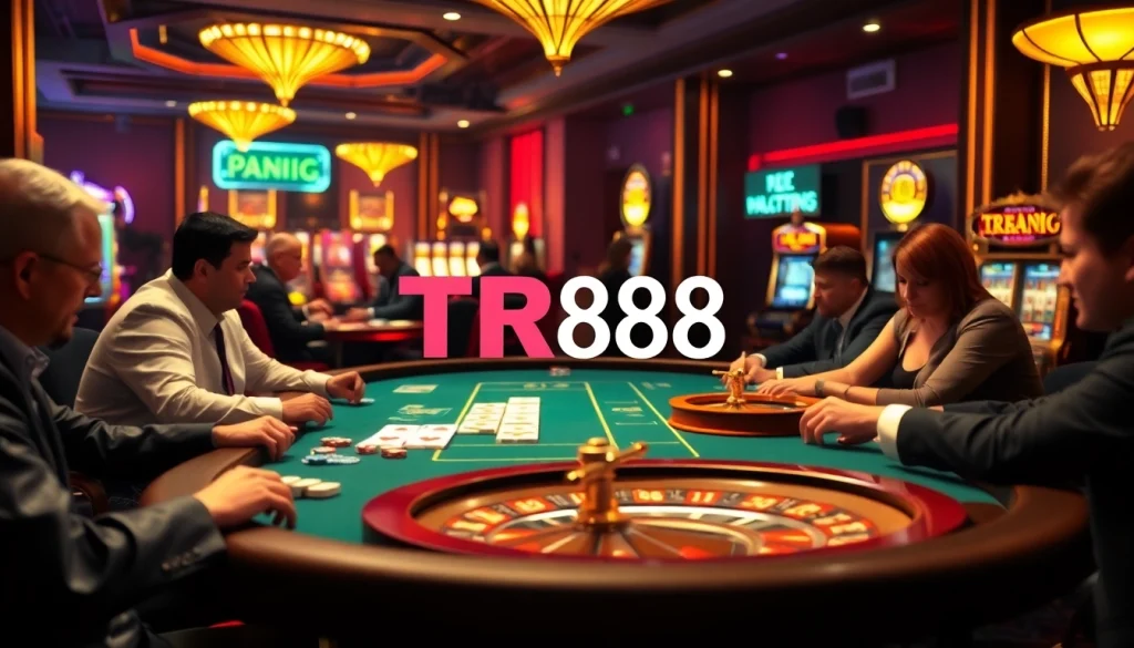 Experience the excitement of a casino table with TR88 gaming action, poker chips, and glamorous atmosphere.