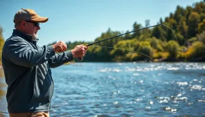 Engaging fly fishing lessons near me with an instructor casting by a serene river.