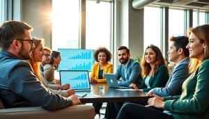 Engaged discussion on growth strategy trends in a modern office setting.