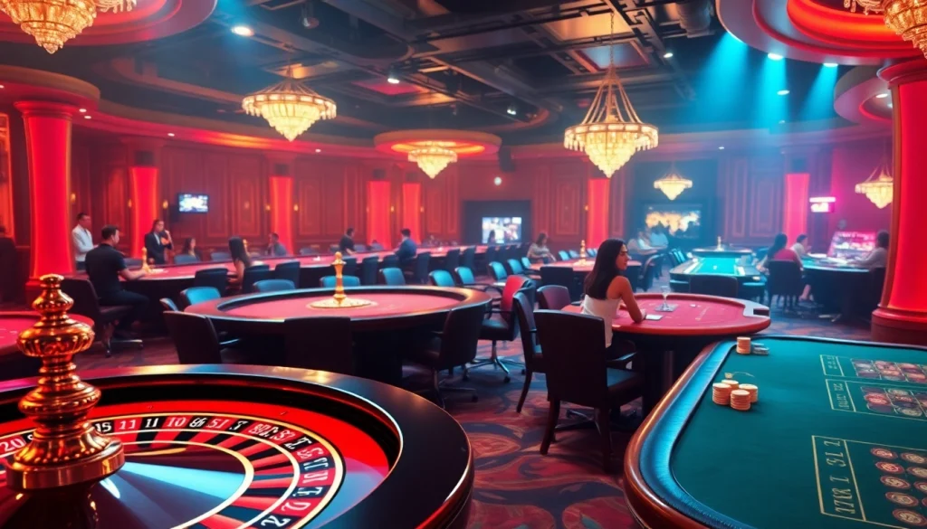 Engaging scene of players enjoying html porn games at luxurious casino tables.