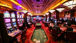 Experience thrilling games at 98win trang chủ with vibrant casino tables and slot machines.
