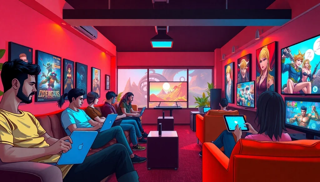 Engaging adults enjoying HTML porn games in a vibrant gaming atmosphere.