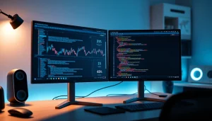 Web scrapping visual representation on dual screens showcasing data extraction from e-commerce.