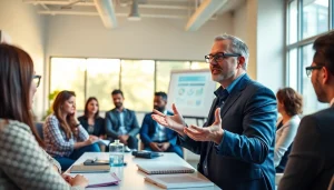 Helping clients thrive with a business coach near me in a modern workshop setting.