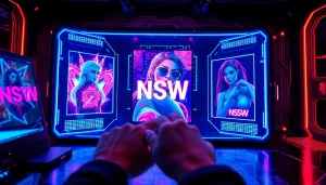 AI NSFW image generator showcasing vibrant, futuristic graphics in a tech-savvy workspace.