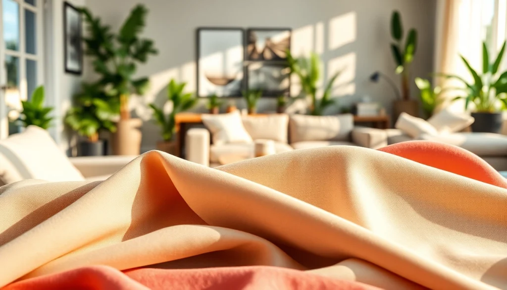 Kwaliteits stof in diverse kleuren en texturen, prachtig gepresenteerd in een interieurontwerp.