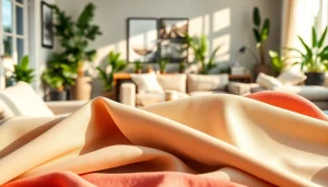 Kwaliteits stof in diverse kleuren en texturen, prachtig gepresenteerd in een interieurontwerp.