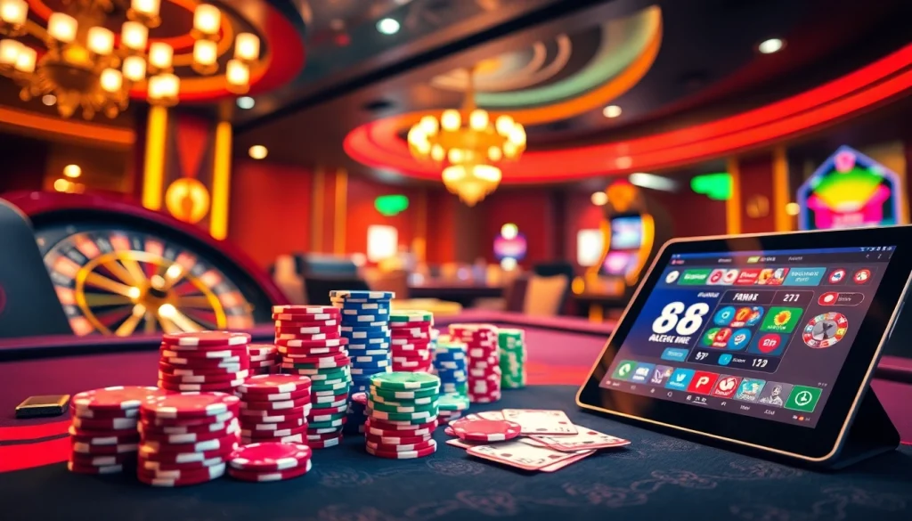 Experience the thrill of 68 game bài with vibrant poker chips and a stylish casino atmosphere.