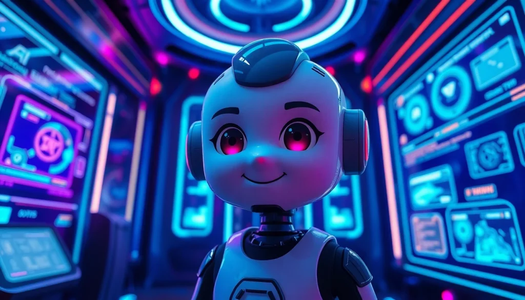 Engaging NSFW character AI avatar in a vibrant futuristic setting with interactive elements.