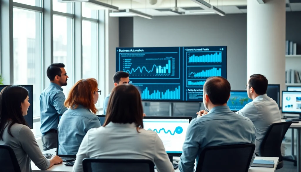 Business automation experts near me collaborating in a modern office environment.