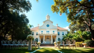 Historic wedding venue Jacksonville FL with lush gardens and elegant outdoor ceremony space.