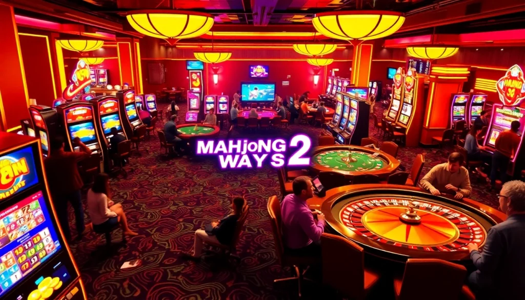 Experience Mahjong Ways 2 slot gaming excitement with vibrant casino elements and dynamic player interactions.