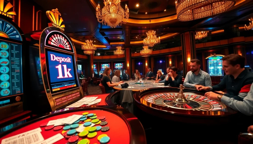 Exciting slot machine scene at a casino highlighting slot deposit 1k promotions.