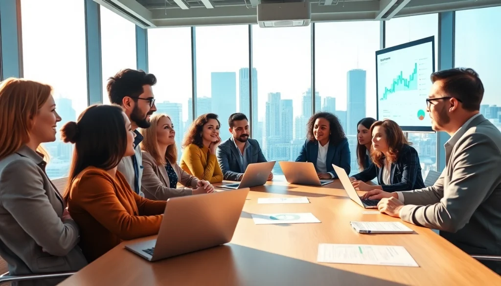 Founders collaborating on innovative leadership insights in a modern office environment.