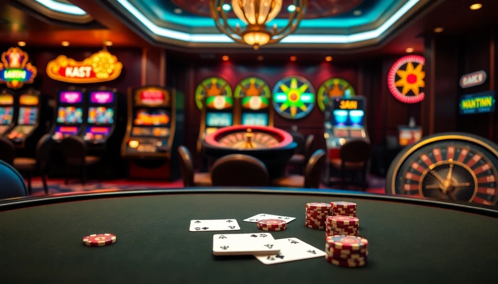 Experience thrilling gameplay at https://kkwinzz.com/ with a luxurious casino poker table setup.