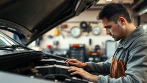 Examine the best extended auto warranty for high mileage cars with a mechanic in a garage.