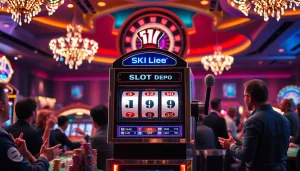 Engaging scene of players enjoying slot depo 5k at a vibrant casino, capturing excitement and luxury.