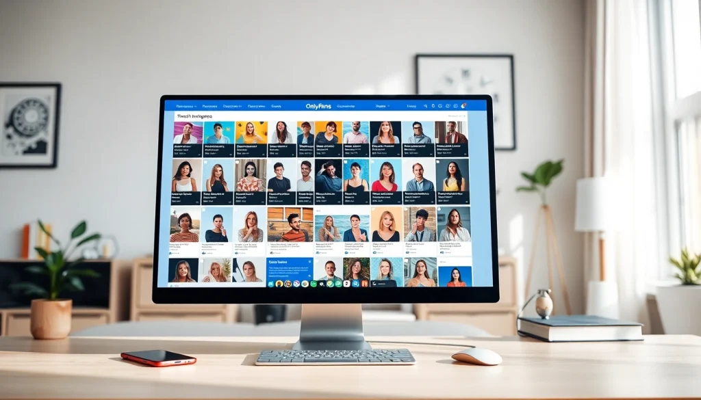 Interactive display of an onlyfans search engine with diverse profiles on a sleek computer screen.