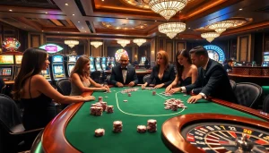 Engaging poker game highlights top club excitement and luxury atmosphere.