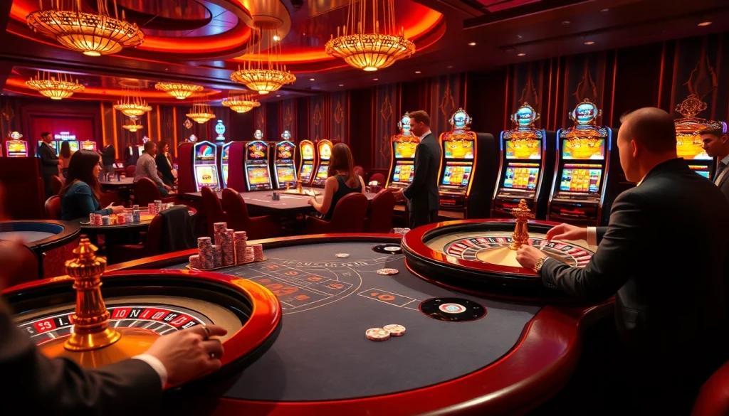 Gambling excitement as players celebrate wins at the rebahin casino tables filled with vibrant poker chips.