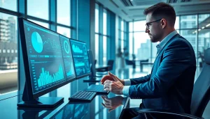 Visual representation of Core Banking Integration for Lending Platforms in a modern office setting with a digital banker.