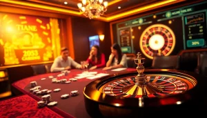 Experience thrilling gameplay on https://bet88.limited/ with poker players at an elegant casino table.