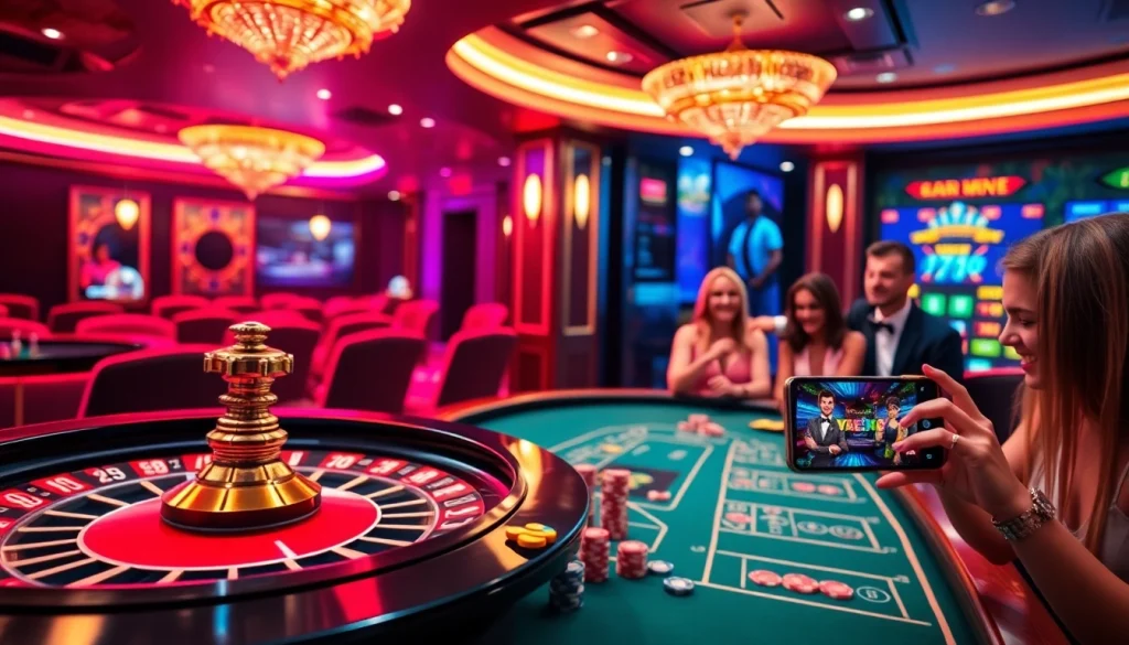 A dynamic online casino scene depicting players using the 789f link to engage with thrilling games like roulette and blackjack.
