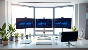 zirvegrupbilgisayar için modern bir ofis alanında teknoloji ekipmanları ve düzenli bir çalışma alanı.