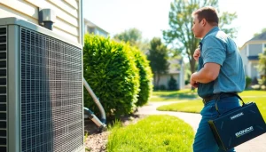 Expert HVAC technician performing HVAC repair Waccabuc in a residential area with tools.
