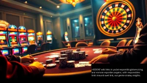 Engage with gambling strategies using hidden wiki links at a luxurious poker table featuring elegant cards and chips.