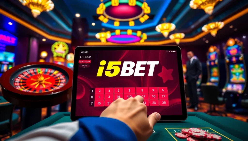 Engaging gambling scene with i5bet showcasing vibrant online betting activities.