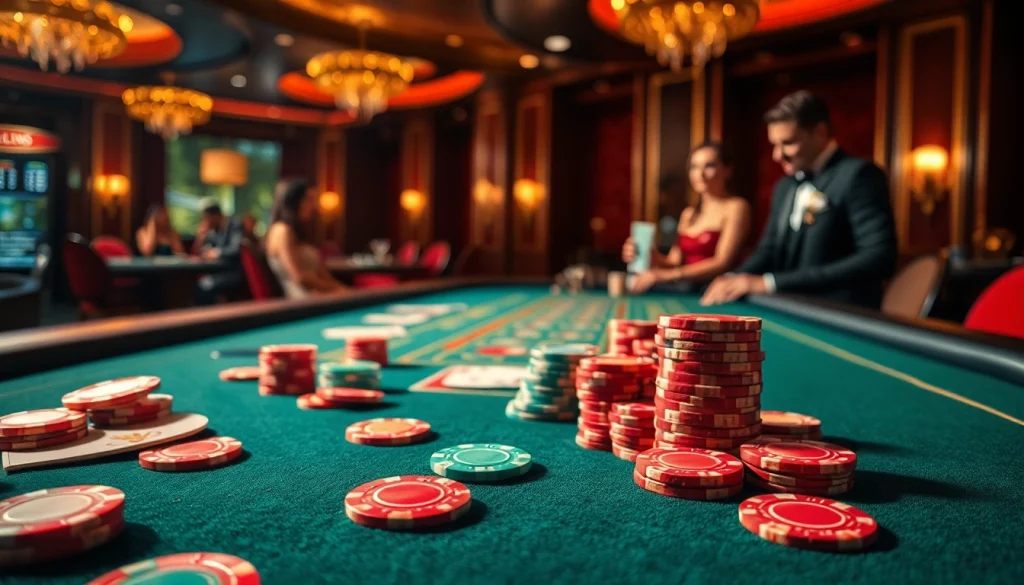 tiger24 vip ในบรรยากาศคาสิโนที่หรูหรา พร้อมโต๊ะเกมและชิปที่สดใส