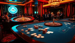 A poker player strategizing on the hidden wiki 2026, surrounded by casino excitement and vibrant gaming elements.