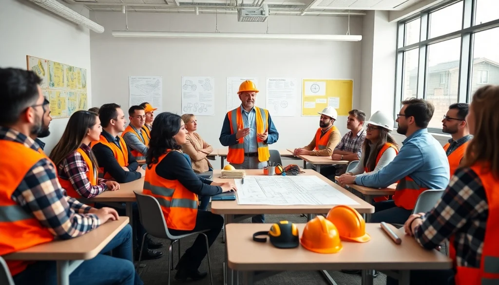 Engaged trainees in construction safety training session focused on hands-on learning.