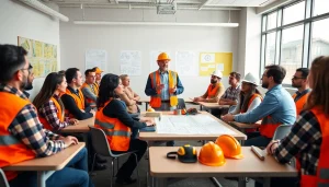 Engaged trainees in construction safety training session focused on hands-on learning.