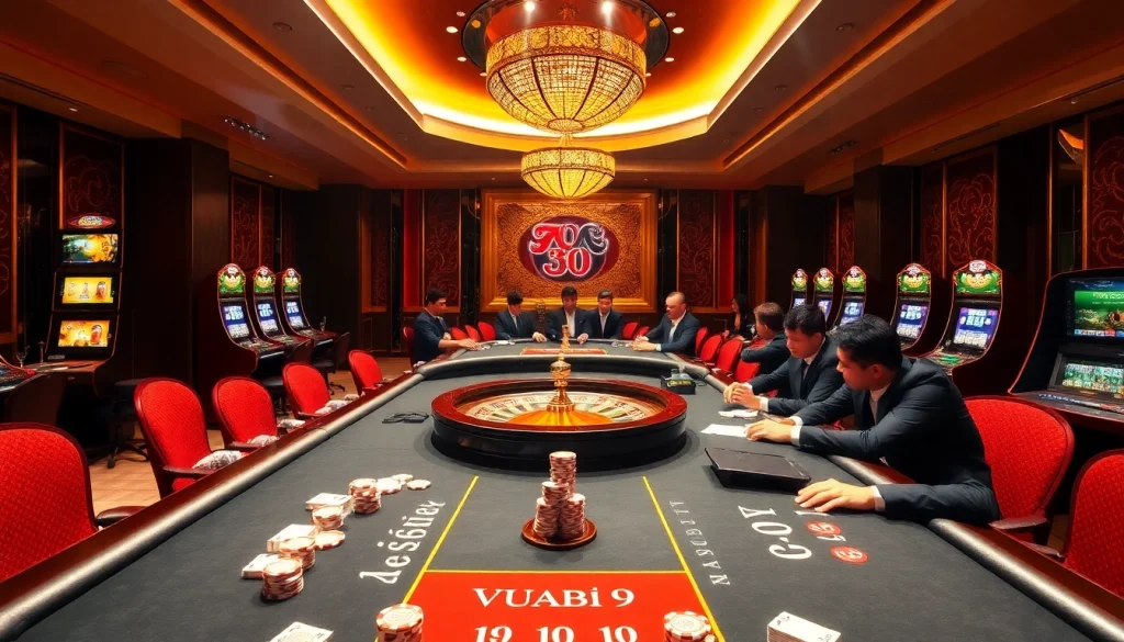 Players winning at vuabai9 casino table games and slots in a vibrant atmosphere.