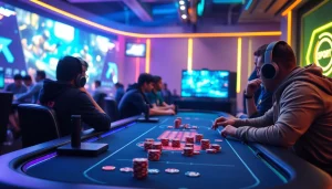 Experience Trực tiếp Esport with intense gaming, colorful chips, and vibrant action in a high-stakes atmosphere.