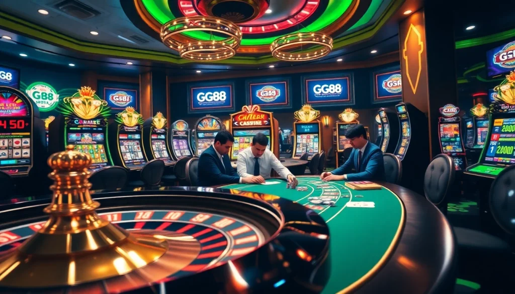 Engaged players enjoying an exhilarating GG88 casino experience at a luxurious poker table.
