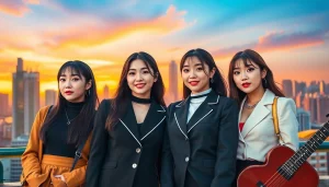 BLACKPINK members pose stylishly in an urban setting showcasing their individuality and charisma.