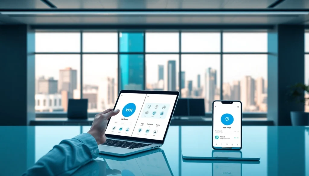 在现代办公环境中多设备展示的快连 VPN 应用程序。