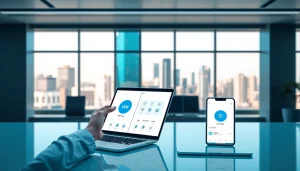 在现代办公环境中多设备展示的快连 VPN 应用程序。