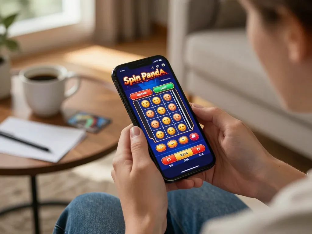 Engaging with Spin Panda Casino mobile on a smartphone, showcasing vibrant gameplay and strategic betting.