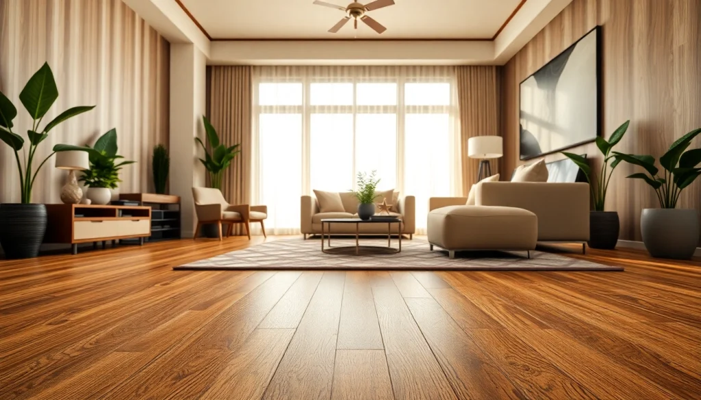 Showcase luxurious vinyl flooring in a beautiful living room with modern decor and inviting atmosphere.