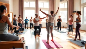 多様な参加者と専門的な指導を特徴とする魅力的なピラティスクラス。ピラティス おすすめ。